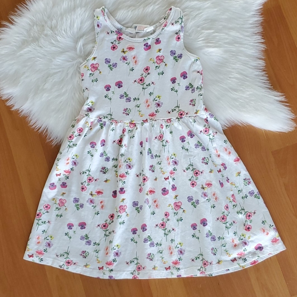 Girls H&M white floral summer sun dress sz 4-6